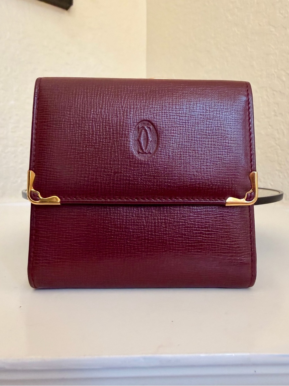 Cartier Tri-fold Wallet Must de L3000039 Bordeaux Calf Leather Double-sided C..